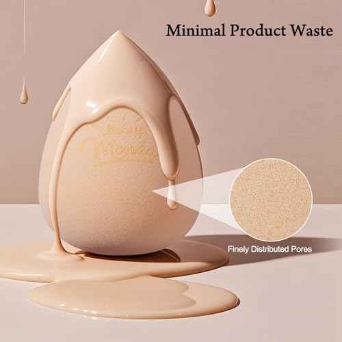 Real Perfection Makeup Sponge Set Blender Sponges, Latex-Free Beauty Makeup Sponges 7 pcs with 1 Travel Container Case for Blending Foundation Liquid Cream and Powder (Beige)