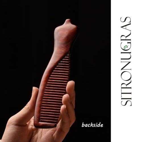 Handmade Swood Hair Comb,Anti Static Natural Hair Detangler for Men Women Kids, No Snag Wooden Hair Comb Without Handle (Fine Teeth flower hand drawing with box)