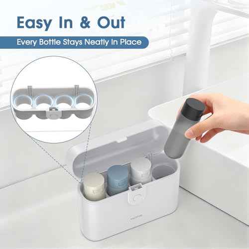 Travel Bottles with Case, 4x2oz TSA Approved, Leak-Proof, Press to Unlock, Compact & Portable Travel Toiletries (White)
