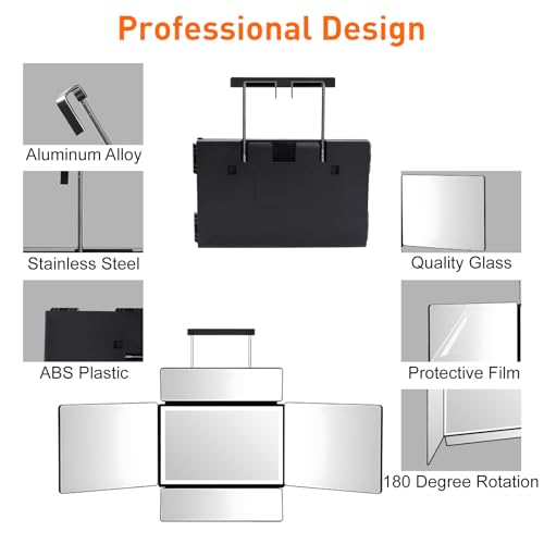 5 Way Mirror for Self Hair Cutting,360 Haircuts Mirror Men for Barber Use Tools,to See Back of Head,Tri Fold with Portable Height Adjustable Telescoping Hooks