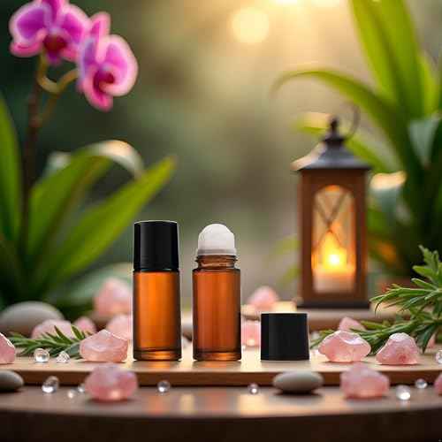 2 Pcs Brown 50ml Glass Essential Oil Roller Bottles Refillable Roll on Bottles Empty Deodorant Bottle Containers Rollerball Bottle for Fragrance, Refillable Containers Accessories