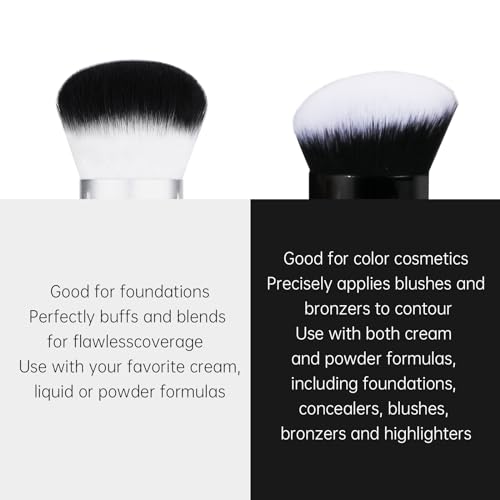 2pcs Retractable Foundation Makeup Brush, Kabuki Brush For Powder, Blush, Bronzer, Concealer, Portable Brush Cover, Perfect for Travel(Black)