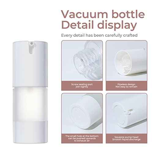 longway 0.5 Oz 15ml Airless Pump Bottles,Small Plastic Travel Vacuum Cosmetic Pump Bottles for Lotion and Cream(Pack of 6, Frosted)