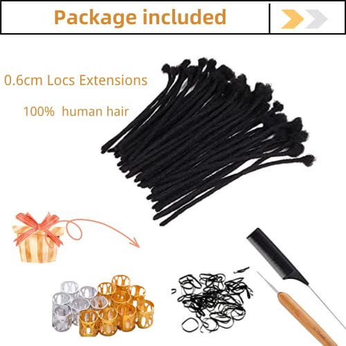 Loc Extension Human Hair 10inch 0.6cm Width 100% Permanent huamn hair Dreadlocks Extension Dyeable Rinse Handmade loc Extension for Men Women (40Strands Natual Black)