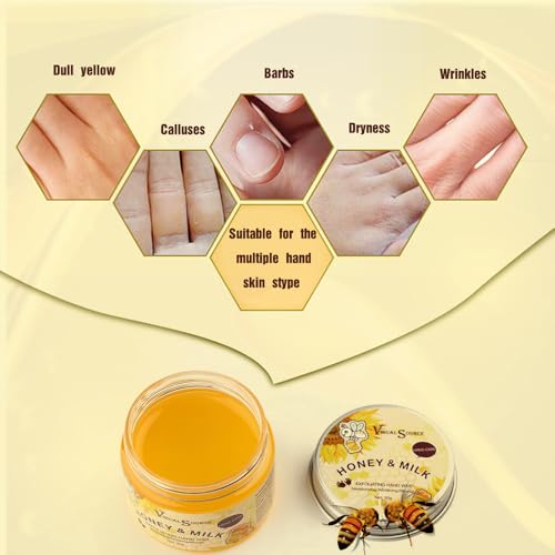 2PCS/Set Honey Milk Hand Wax Mask Moisturizing Paraffin Peel Off Wax Hydrating Nourishing Repair Skin Film Cream Exfoliating Calluses For Cracked,Dry,Aging Hands