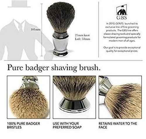 G.B.S Men's Premium Shaving Gift Set, Long Barber Pole Razor and Pure Badger Brush Stand, Double Edge Razor Leather Case and Blades