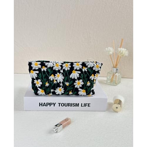 2 Pcs Makeup Bags, Large Cosmetic Bag Travel Toiletry Bag Organizer for Women, Embroidery Craft, Floral Makeup Bag Small Cosmetic Pouch Purse with Zipper Gifts for Girls Teen