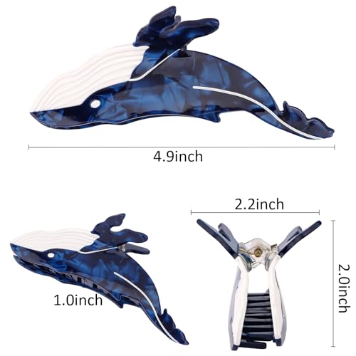 Whale Hair Clips, Cute Ocean Sea Animal Hair Claw Clip for Women Girls, Acetate Nautical Marine Hair Accessories Gift