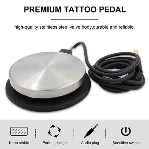 Tattoo Foot Pedal - Premium Tattoo Machine Pedal Switch 360 Degree Round Stainless Steel Foot Pedal with 6.5ft Silicon Soft Wire for Tattoo Machine Power Supply