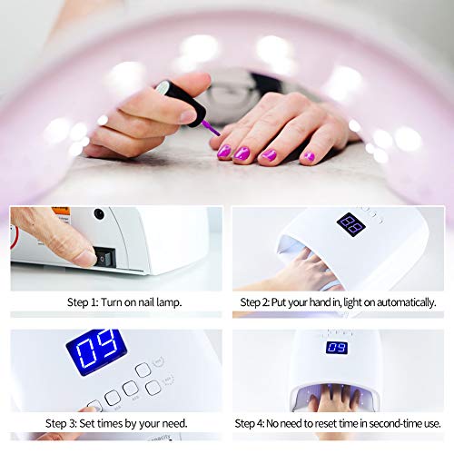 Rechargeable UV LED Nail Lamp, Professional Cordless UV Light for Nails Nail Lamp Machine with Automatic Sensor, 5 Timer Setting Fast Nail Light Curing Lamp for Salon & Home