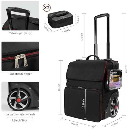 OCHEAL Hairtylist Travel case,Large Makeup Train Cosmetic Makeup Case, Hairdresser Bag with Detachable Pouch,Heat Insulation Anti-scalding Full layer Hairdressing Tool Organizer Trolley with wheels