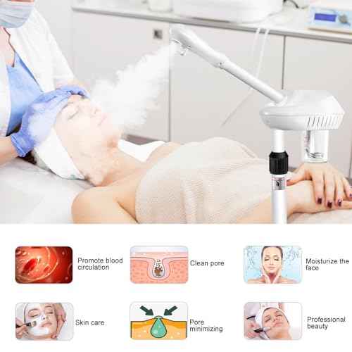 Professional Facial Steamer, Stand Ozone Face Steamer on Wheels, Adjustable Height and Angle,Estheticians Steamer More Steam,Hot Mist Facial Humidifier Atomizer for Spa Beauty, Home Use