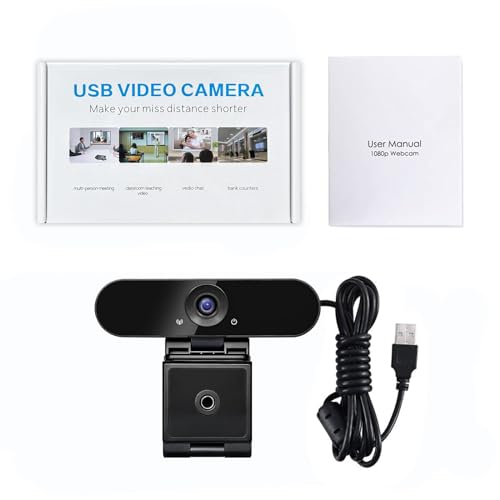 1080p Webcam with Dual Stereo Microphones & Privacy Cover, Full HD USB Desktop Web Computer Camera with Auto Light Correction for Video Conferences, Compatible with Windows & Mac, PC & Laptop