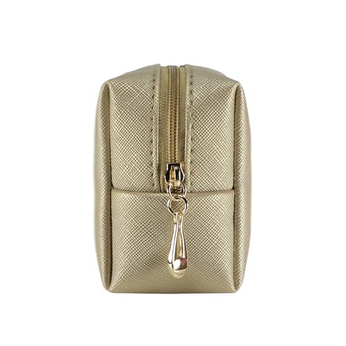 Small Makeup Bag Portable Cosmetic Bag for Women Makeup Pouch Waterproof Toiletry Bag for Travel (Gold, Mini)
