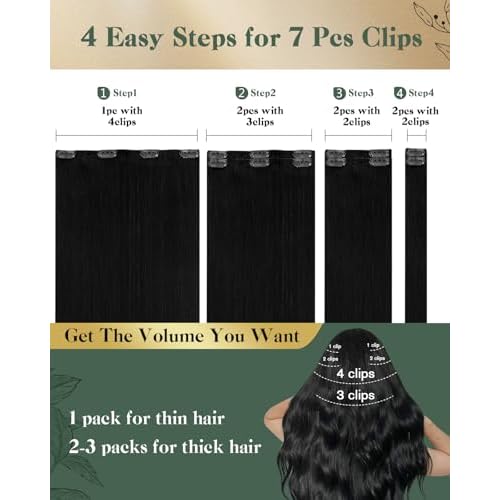 Ugeat Jet Black Clip in Hair Extensions Human Hair 18 Inch Real Hair Clip in Extensions for Beginner Real Human Hair Clip ins No Glue Needed 7pcs 120g Jet Black