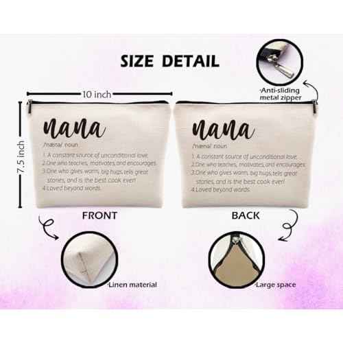 Nana Gifts Cosmetic Bag, Mothers Day Birthday Gifts for Mimi Gigi Grandma Gifts from Grandkids Makeup Bag for Purse, Thanksgiving Christmas Gifts for Nana Definition Travel Toiletry Bag
