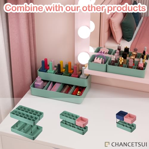 Stackable Drawer Organizer, 3 PCS Versatile Bathroom and Vanity Drawer Organizers Trays Makeup Organization and Storage Set for Lipstick, Lip Gloss, Nail Polish, Cosmetics, Skincare, Jewelry, Green