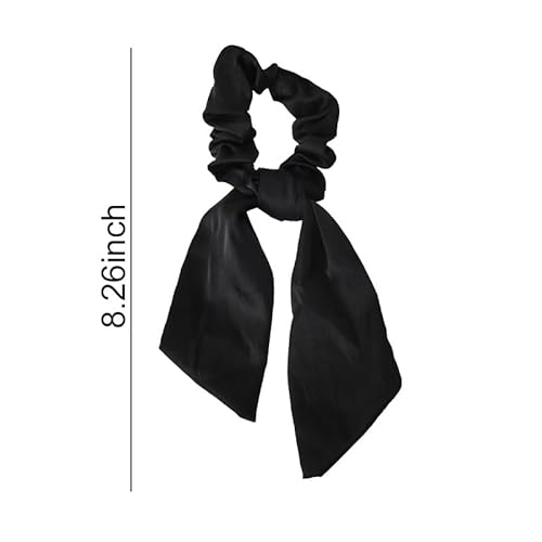 Silky Satin Hair Scarf Scrunchies with Ribbon Tails - Elastic Ponytail Holders for Women and Girls in Black, White, Beige for Thick and Thin Hair, 3PCS