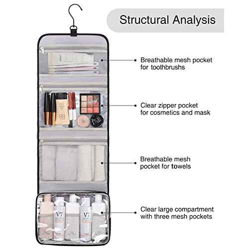 Relavel Travel Hanging Toiletry Bag for Men Women Travel Kit Shaving Bag Waterproof Large Makeup Bag Wash Bag Makeup Organizer Cosmetic Case for Bathroom Shower Black