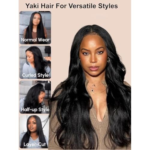 UNICE EasiContour V Part Wigs Human Hair with Drawstring Yaki Straight Glueless Clip in Vpart Wig No Sew in No Glue Beginner Friendly 14 inch