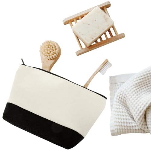 Muka 6 Pack Burlap Makeup Bag, Two Tone Gusseted Cosmetic Case, 9 x 5-1/2 x 3-1/2 Inch