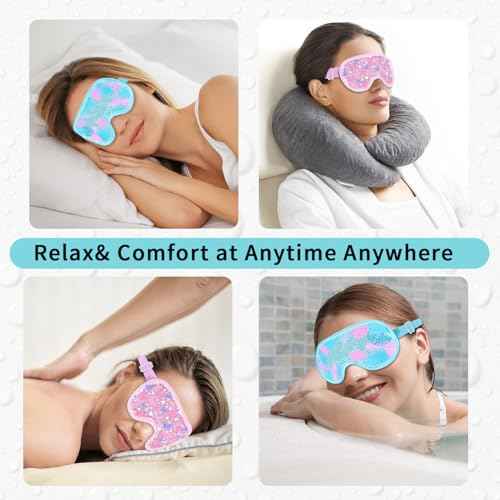 2PCS Cooling Eye Mask Gel Eye Mask, Reusable Hot Cold Therapy cold eye mask for Post Surgery, Puffiness, Dark Circles, Eye Bags, Dry Eyes, Migraines with Soft Plush Backing (Butterfly+Leaves)