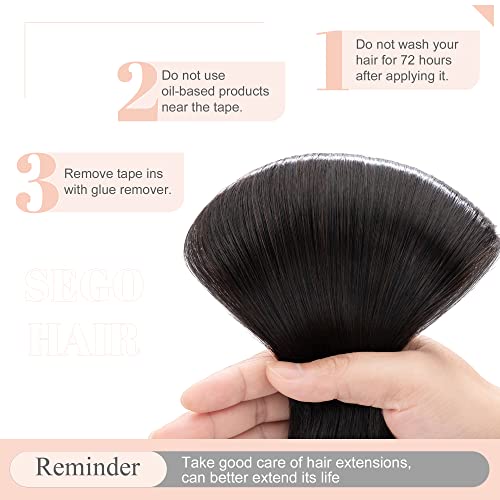 SEGO Tape in Hair Extensions Human Hair 20 Inch Natural Black 40pcs 100g Straight Natural 100% Remy Rooted Seamless Skin Weft Invisible Double Sided Tape Hair for Women