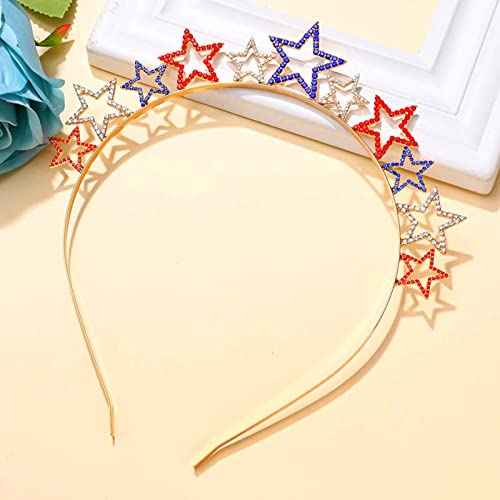 4th of July Headbands Patriotic Star Headband - Rhinestones Tiara Headpiece Star Crystal Hair Hoop for Women Hoilday Independence Day Party Hair Accessories Decorations