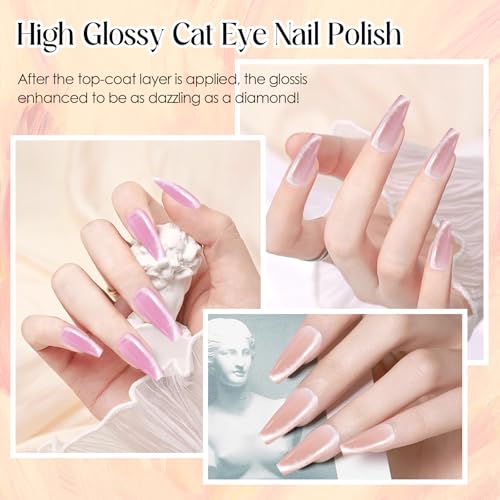 ADHERE Cat Eye Gel Nail Polish Set, Holographic Glitter 7 Colors with Magnet Stick and Brush Gel Polish Soak Off Led Gel Polish Kit Nail Art Gel Manicure Salon DIY Gifts
