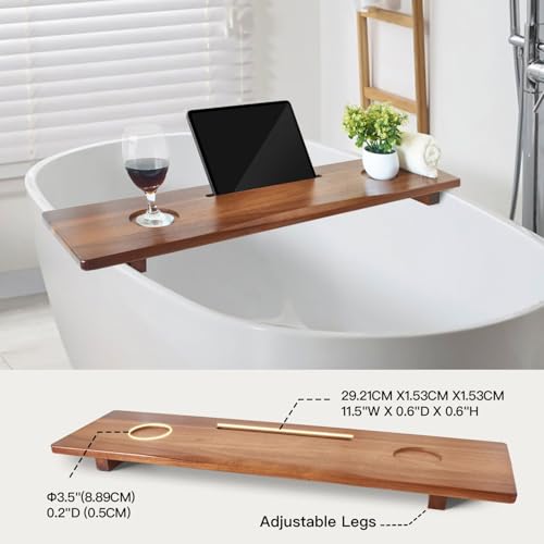 Luxe Premium Acacia Wood Bathtub Tray Caddy with Adjustable Legs, 35x9 Inch Large Wooden Bath Tub Board, Anti-Tipping Bath Shelf Over Tub, Bathtub Accessories