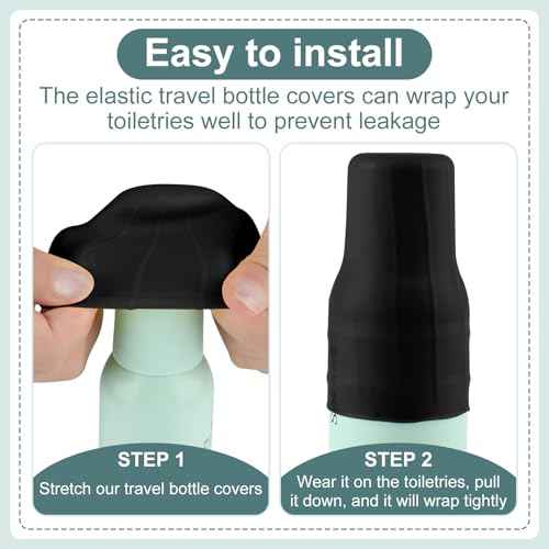 NACHLYNN 10 Pack Silicone Bottle Covers Black Silicone Travel Size Container Sleeves Travel Bottle Covers Reusable Travel Sleeves for Toiletries for Men Women Travel Toiletry Bag Accessories