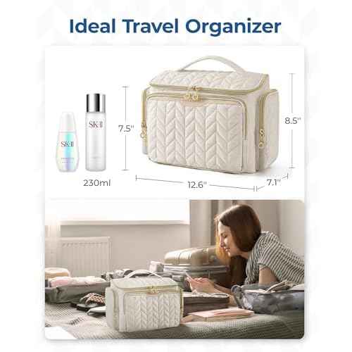 BAGSMART Travel Toiletry Bag, Large Wide-open Travel Bag for Toiletries, Makeup Cosmetic Travel Bag with Handle-Black