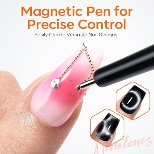 modelones Cat Eye Magnetic for Nails,15PCS Cat Eye Gel Nail Polish Magnet Tools Powerful Set Wand Magnet Winter Nail Polish Square Round Magnet Stick Diverse Glassy Cateye Effect