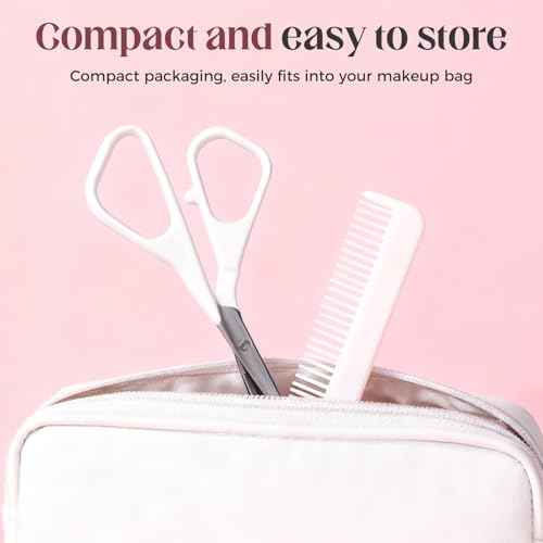Eyebrow Trimmer Scissor, 2-in-1 Professional Eyebrow Scissors with Comb, Portable Razor for Home Use, Removal Shaping Tool for Women (White)
