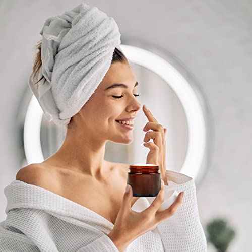 2oz Jars with Lids, Hoa Kinh 24 Pack Amber Glass Jars with Lids Empty Cosmetic Containers Round Airtight Glass Jar with Inner Liners and black Lid for Storing Lotions, Powders, and Ointments