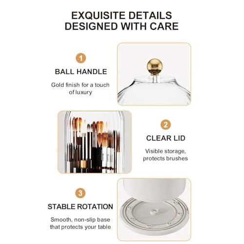 Makeup Brush Holder with Lid 360¡Æ Rotating, Clear Dustproof & Waterproof Make Up Brush Holder Organizer, Transparent Makeup Brush Organize
