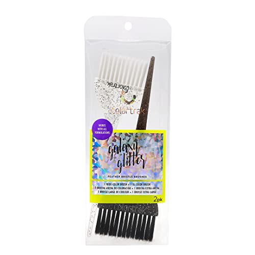 Colortrak 2 Piece Galaxy Glitter Hair Color Brushes, For Highlighting and Coloring Large Sections of Hair, 1 x 2.5 Inch Wide Brush with Soft Bristles, 1 x 3 inch Extra Wide Brush with Stiff Bristles