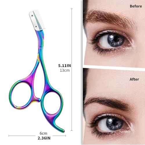 Eyebrow Scissors with Comb - Stainless Steel Eyebrow Trimmer for Women and Men, Facial Grooming Scissors Kit, Professional Precision Eyebrow Trimmer,Perfect For Gifts for Men and Women,Rainbow