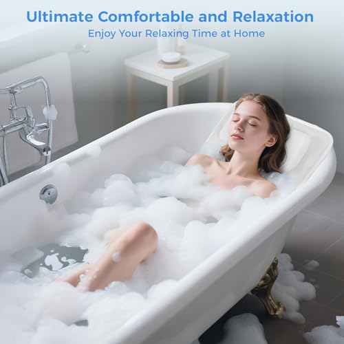 Full Body Bath Pillow for Tub, Soft Bathtub Pillow for Neck and Back Support, Washable 4D Mesh Bathtub Cushion with 11 Non-Slip Suction Cups, White