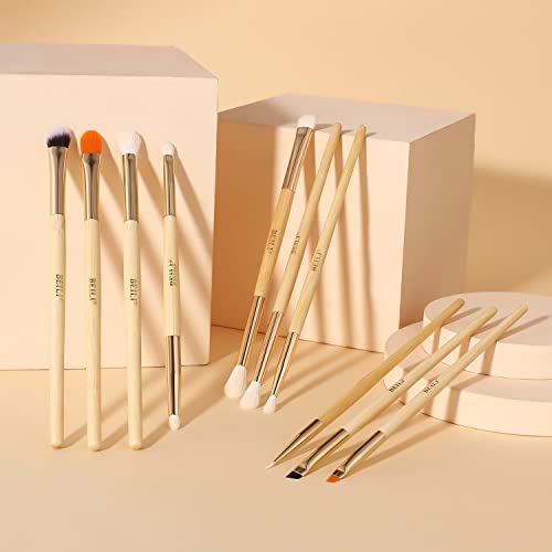 BEILI Eyeshadow Brushes Set 10pcs Duo End Eye Makeup Brushes Travel Makeup Brushes Set with Soft Synthetic Hairs & Real Bamboo Wood Handle for Eyeshadow, Blending,Concealer, Eyebrow, Eyeliners