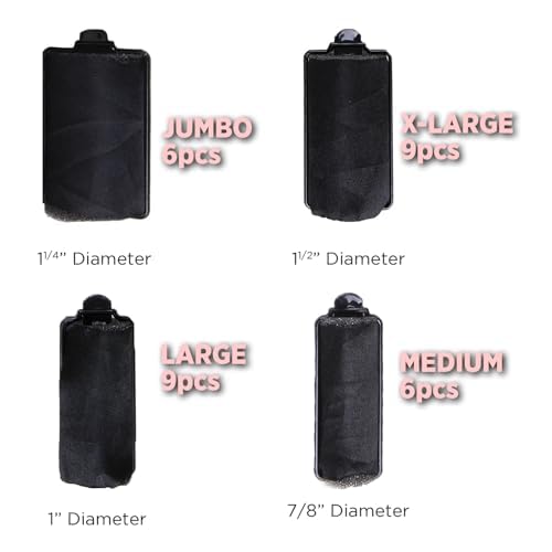 DONNA Silky Satin Foam Rollers 1.25"(D) 6PCS XL Hair Styling Heatless Curlers and Clips for Hairdressing BLACK