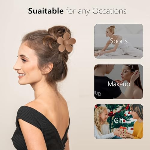 10 Pack Hair Claw Clips, Square Rectangle & Flower Claw Clip Sets, Matte Large Clips for Thick & Thin Hair, Strong Hold Jaw Clamps, Cute Daisy Hair Accessories for Women & Girls