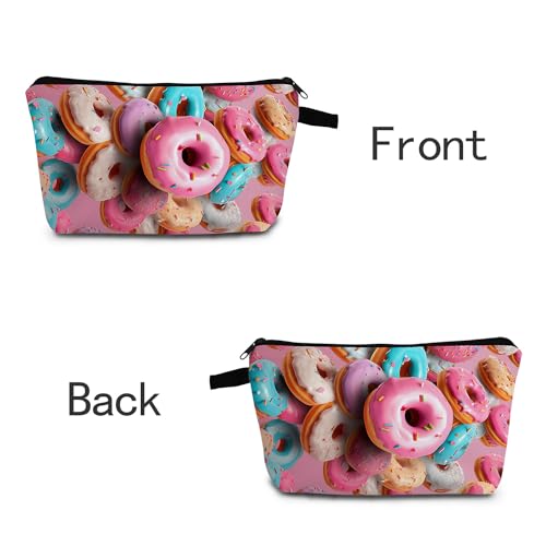 Donut Delicious Desserts Print Women Makeup Bag Small Travel Cosmetic Organizer Bag Zipper Toiletry Bag