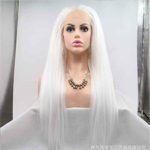 Xiweiya 1001# Snow White Blonde Color Yaki Straight Wig Long Hair Wig Synthetic Lace Front Wigs Heat resistant Fiber Hair For Women 24 inch