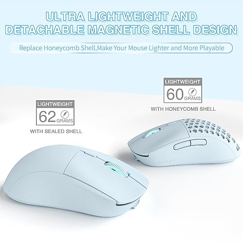 AJAZZ AJ199 Wireless Gaming Mouse,59G Ultra Lightwieght-Huanuo Micro Switch-26K PAW3395 Sensor-40Hrs Battery Life-2.4G/USB-C Mouse Gaming -Wireless Computer Mouse 6 Programmable Buttons,100% PTFE Feet