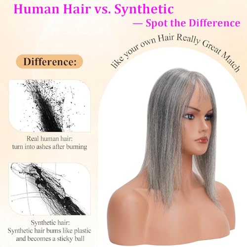 Hair Toppers for Women Real Human Hair, Light Grey 14 Inch 360¡Æ Cover Middle Part Topper for Women with Thinning Hair Realistic Scalp Line 4x4.8 Inch Upgrade Basement HairPieces