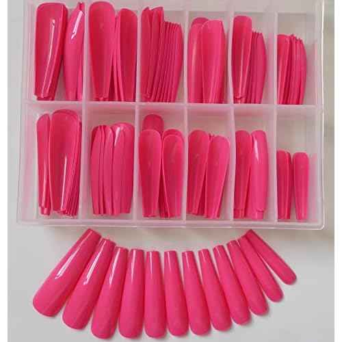120pc XL Coffin Press on Nails Extra Long Colored Ballerina False Nail Tips Full Cover Artificial Fingernails Manicure Design Desigh Women Girls Christmas Gift (Hot Pink)