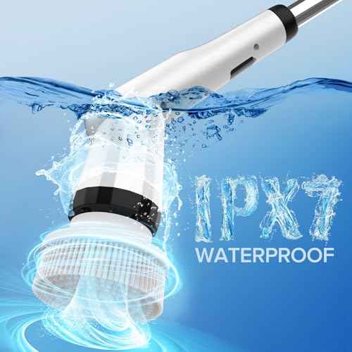 Electric Spin Scrubber, Dreazu IPX7 Bathroom Scrubber with 7 Replaceable Brush Heads & Retractable Handle, 2-Speed Adjustable Shower Cleaner Brush for Bathroom, Bathtub, Kitchen, Tile Floors