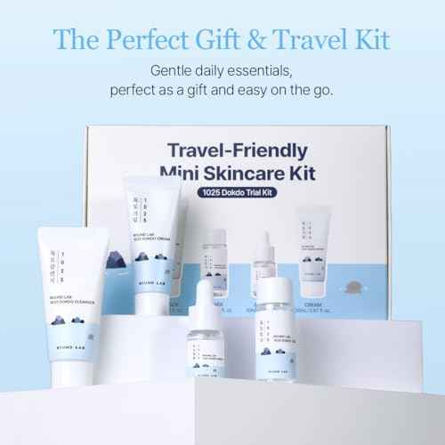 ROUND LAB 1025 Dokdo Hydrating Mini Size Kit (Cleanser, Toner, Serum, Cream) | Deep Hydration for Dry Skin | Gentle, Lightweight Routine for Daily Moisture & Soothing Care