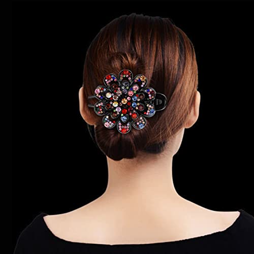 4Pcs Rhinestone Hair Claw Clips French Curved Duckbill Hair Clips Crystal Flower Barrettes for Women Girls Thick Long Hair